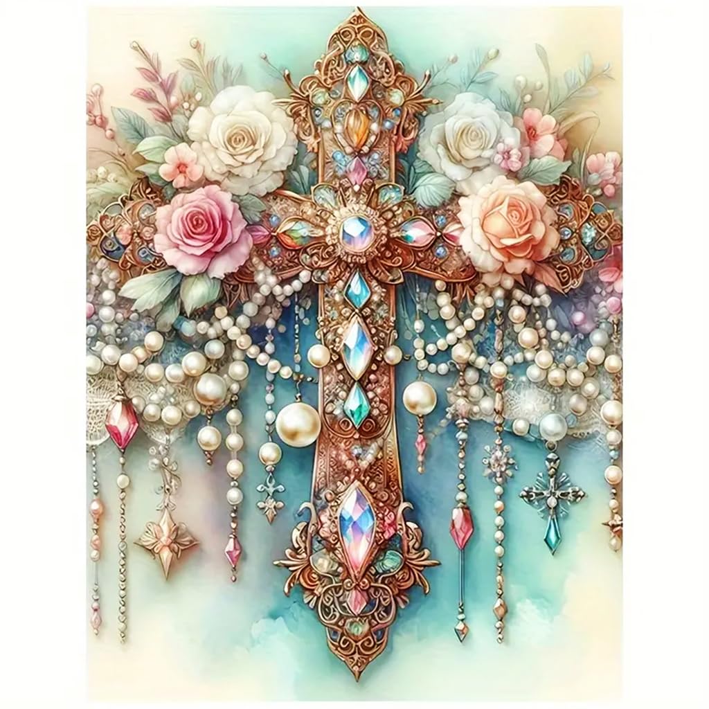 HASTHIP DIY 5D Diamond Art Painting Kit, Floral Rose Cross Art Crafts Kit for Adults Sparkling Full Diamond Art Painting Kit 5D Diamond Wall Decor Gift, 30x40 cm HASTHIP DIY 5D Diamond Art Painting Kit, Floral Rose Cross Art Crafts Kit for Adults Sparkling Full Diamond Art Painting Kit 5D Diamond Wall Decor Gift, 30x40 cm